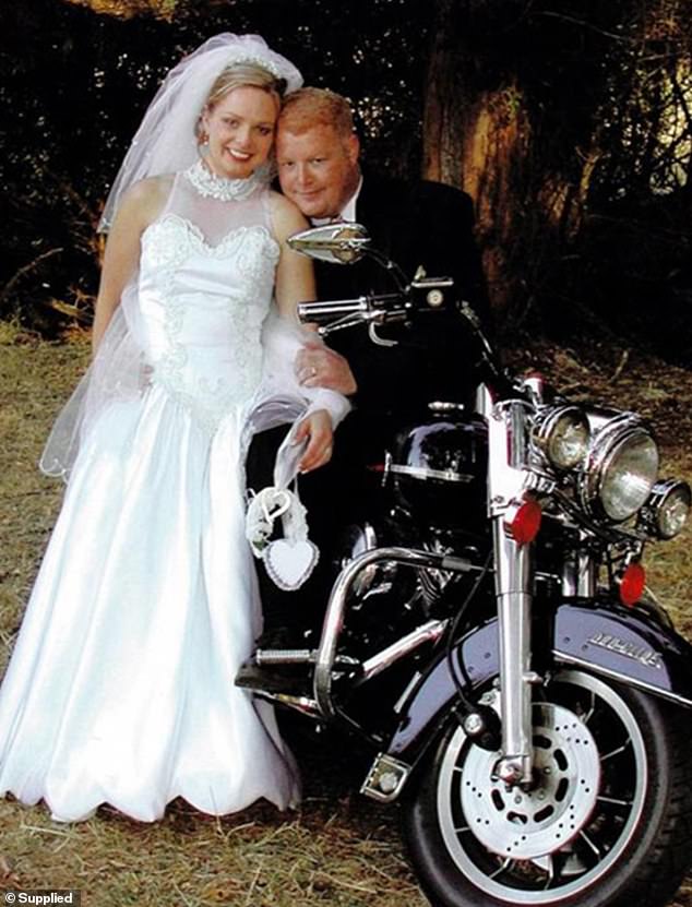 Jon Secull and his then wife Michelle Skewes on their wedding day in 2003. The tragic death of their son years later saw them embark on an open relationship that ended in horror, a court heard.