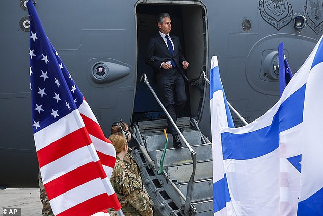 US Secretary of State Antony Blinken steps off a plane as he arrived in Tel Aviv last week in an attempt to stop Netanyahu from carrying out a military operation in Rafah.