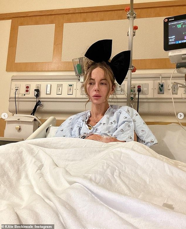 Kate Beckinsale sparked concern among fans on Monday when she revealed in an Instagram post that she had been hospitalized