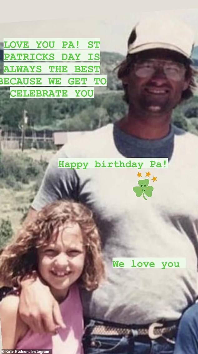 Kate Hudson posted this flashback photo to wish stepfather Kurt Russell a happy 72nd birthday, writing: 'St.  Patrick's Day is always the best because we get to celebrate you'