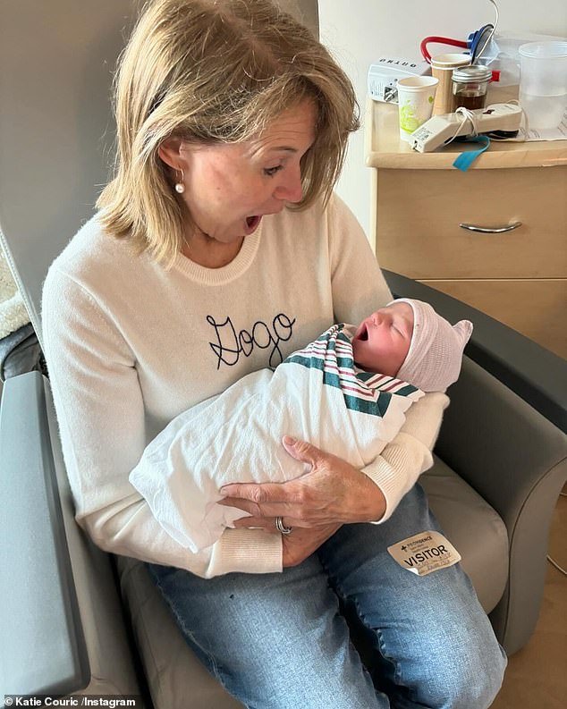 Katie Couric is a proud, gushing, first-time grandmother.  The former Today Show host, 67, shared that her daughter Ellie, 32, and husband Mark Dobrosky were expecting a baby in December