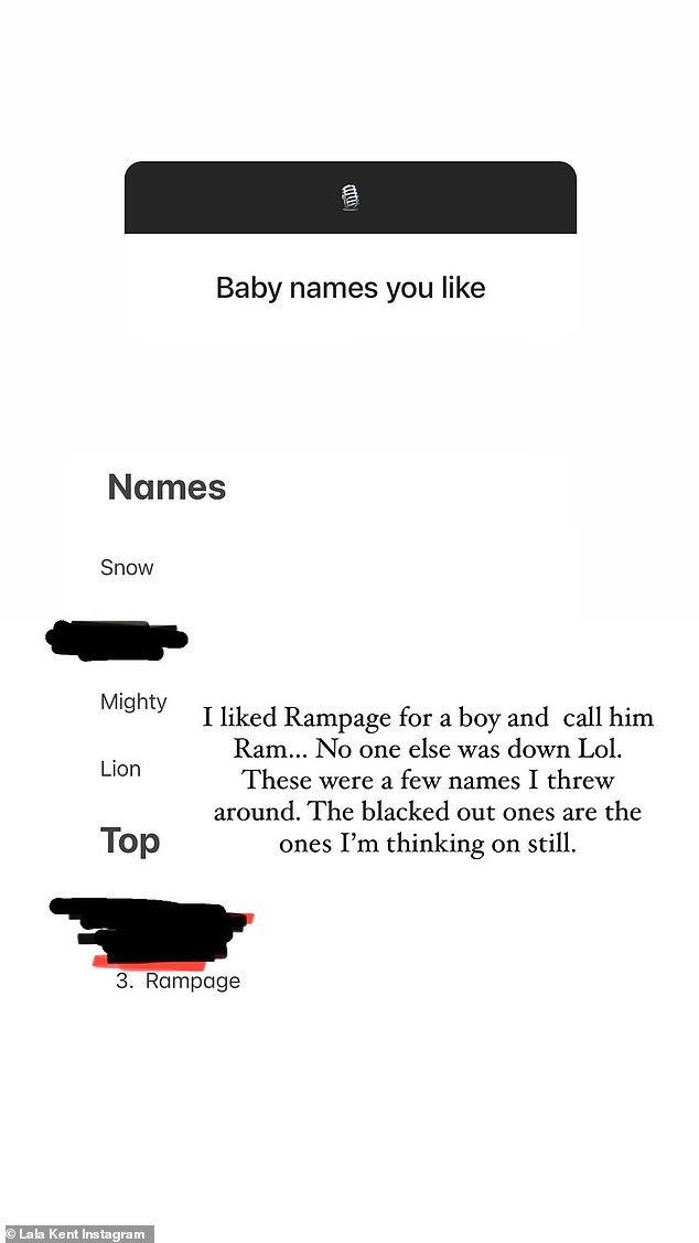 She shared some of her potential baby names with several ambiguities.  In a screenshot of her notes, she listed 