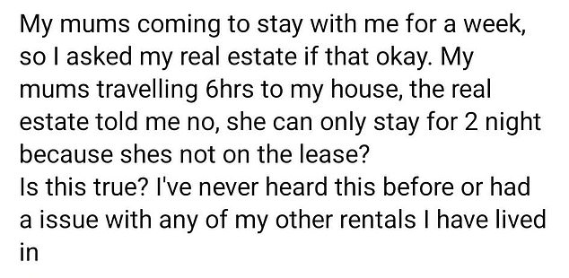 A confused tenant asked other renters online (post photo) if their landlord's strict guest policy was legal