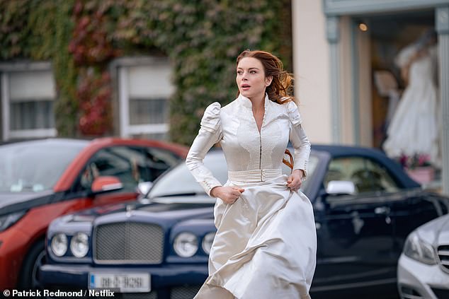 Irish Wish stars Lohan as Maddie Kelly;  seen during a wedding scene in Ireland