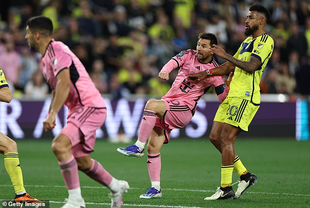 Lionel Messi #10 of Inter Miami CF scores a goal against Nashville SC during the second half