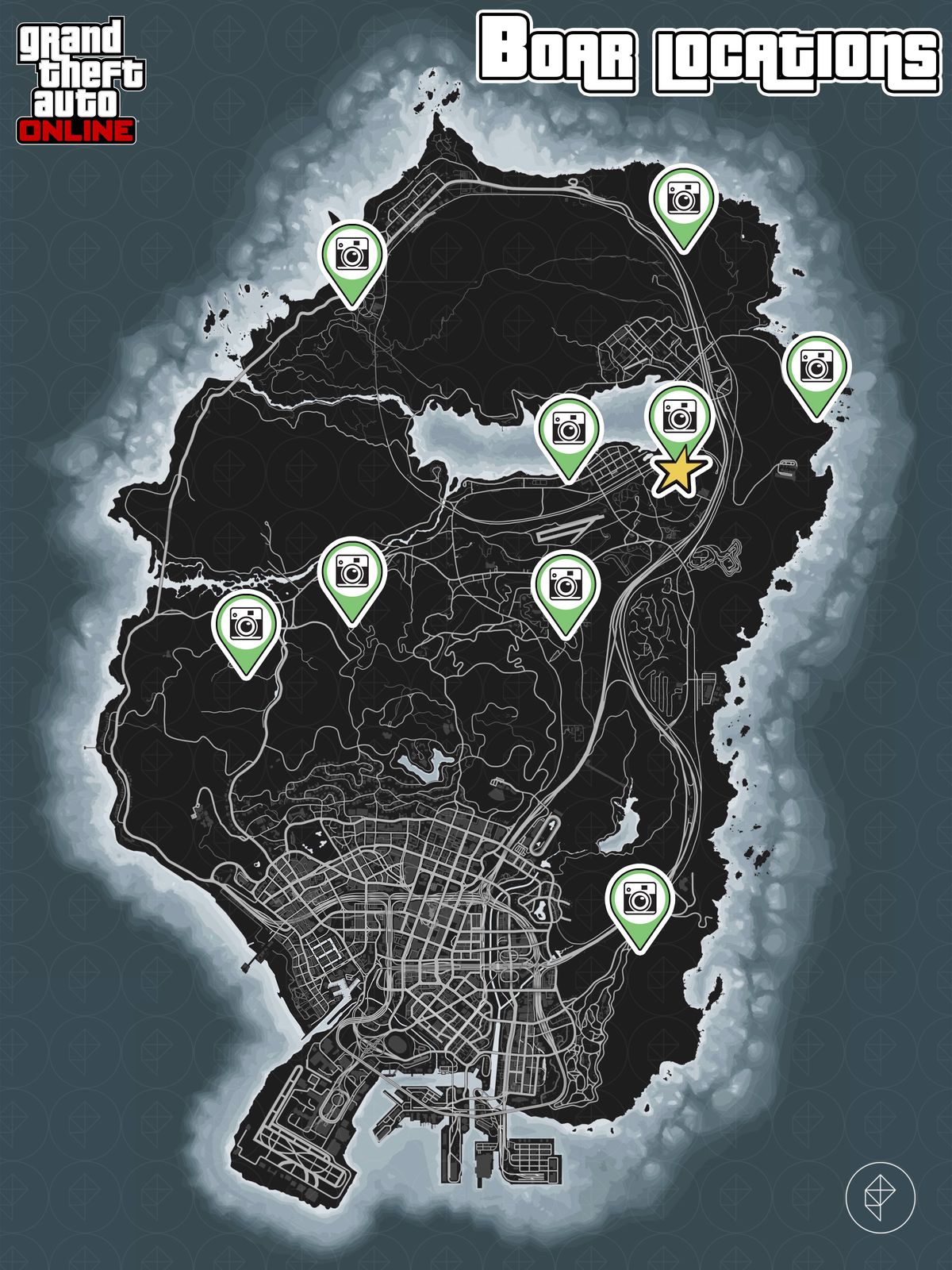 GTA Online map with boar locations