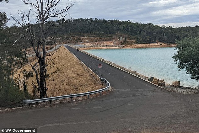 The man, who has yet to be publicly identified, was reportedly being towed on a pipe behind a speedboat at Logue Brook Dam (pictured), near Yarloop, 125km south of Perth, on Saturday afternoon when he fell and disappeared.