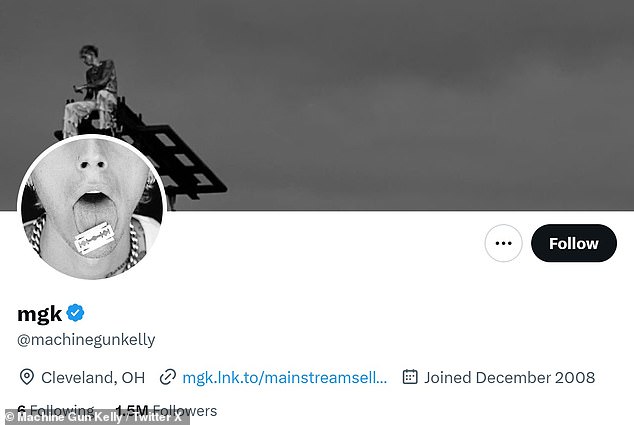 He even changed his name on his X profile to 'mgk', although his handle remains @machinegunkelly