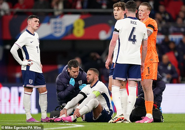 Kyle Walker was substituted after just 19 minutes of the friendly match between England and Brazil at Wembley