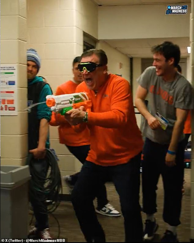 Illinois players and coaches celebrated with a water pistol fight after their win over Duquesne