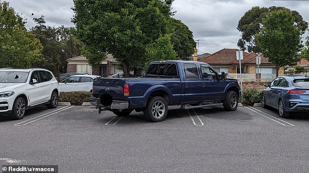 Drivers of large cars and SUVs could soon start paying higher parking fees as councils look to pursue a controversial policy introduced in Europe.  A car is shown taking up three parking spaces