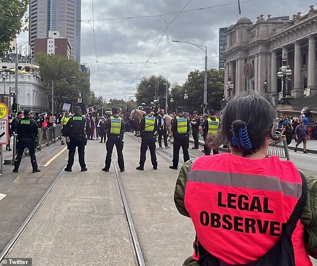 Action group Melbourne Activist Legal Support has legal observers on the ground (pictured) as the violence continues to escalate