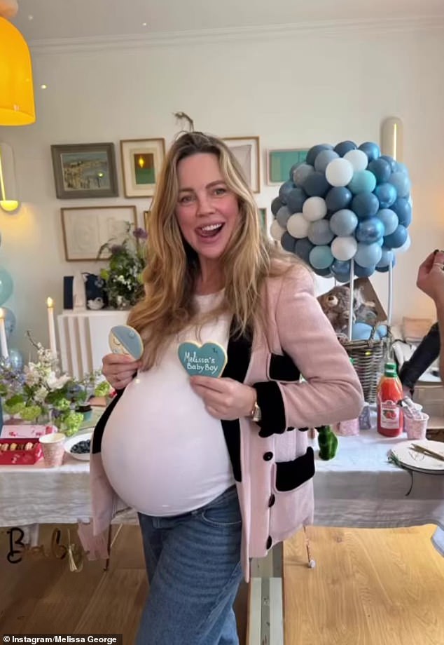 Melissa shares her sons, Raphaël, nine, and Solal, seven, with her ex-partner Jean-David Blanc, a French entrepreneur.  Pictured: Melissa at her baby shower in March