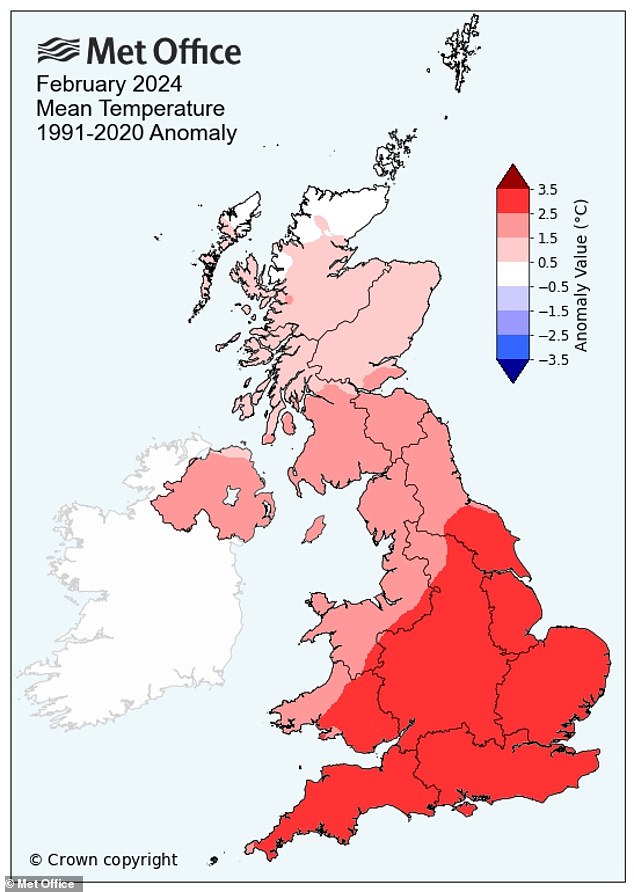 The average temperature in England was a balmy 7.5°C – 0.5°C warmer than the previous record set in 1990. Wales, meanwhile, saw an average temperature of 6.9°C, slightly higher than the 1998 record of 6. 8°C.