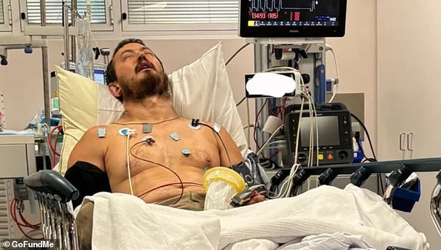 Melbourne reptile expert Mark Pelley (pictured at hospital) was bitten by the world's fifth most venomous snake at a property in Diamond Creek in Melbourne's north on March 10.