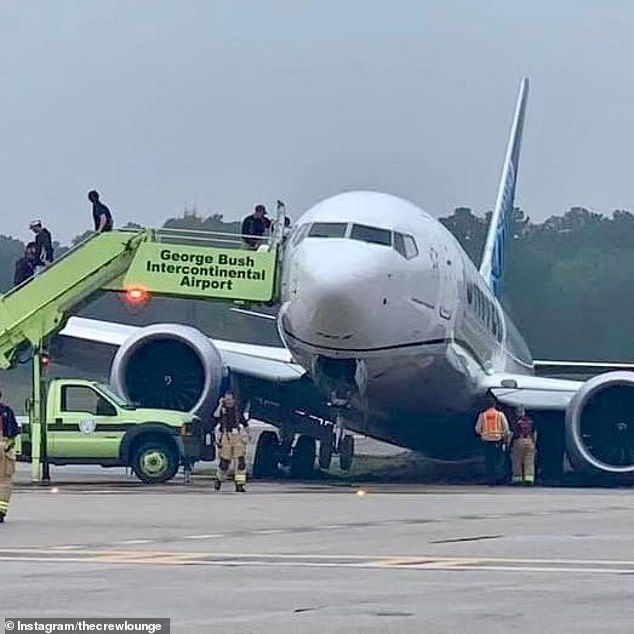 A Boeing 737 Max operated by United Airlines veered off the tarmac into the grass as it left the runway at George Bush Airport in Houston on Friday.