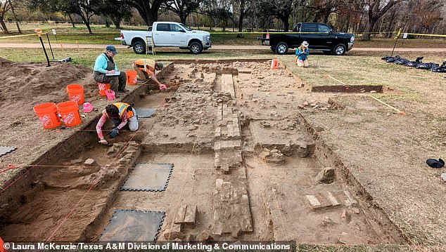 Excavations have uncovered the base of a brick fireplace, marking the site where a tavern once stood, providing travelers with food and a room