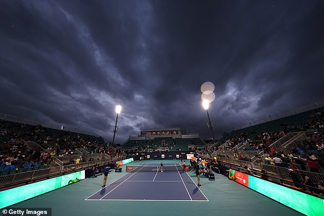 This comes after Miami International Airport was forced to close after Florida was hit by heavy thunderstorms on Saturday.  The Miami Open at the Hard Rock Stadium (photo) also had to end early on Friday due to the storm