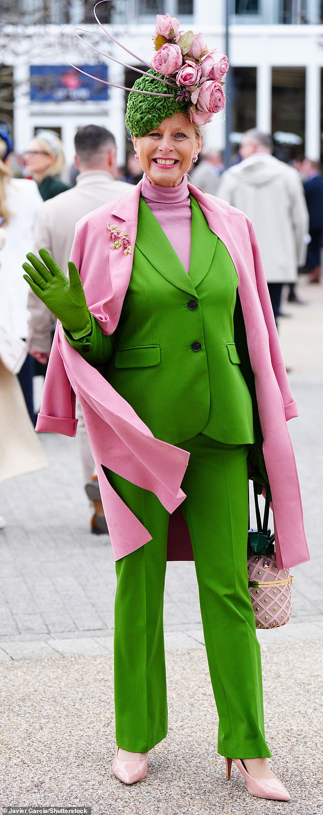 Being green is easy!  One celebrant stood out in signature style by pairing her green suit with a pink jacket and accessories