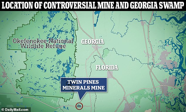 The Twin Pines Minerals Mine is located just 2.9 miles from the southeastern edge of the swamp