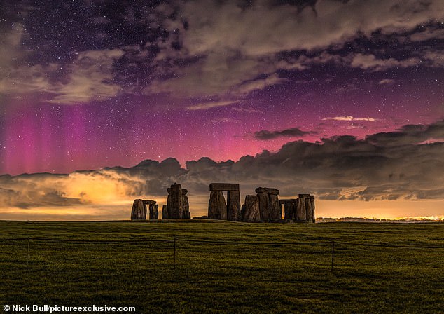 Stonehenge in Wiltshire with the Northern Lights on Sunday March 3, Britain's first major aurora show of 2024