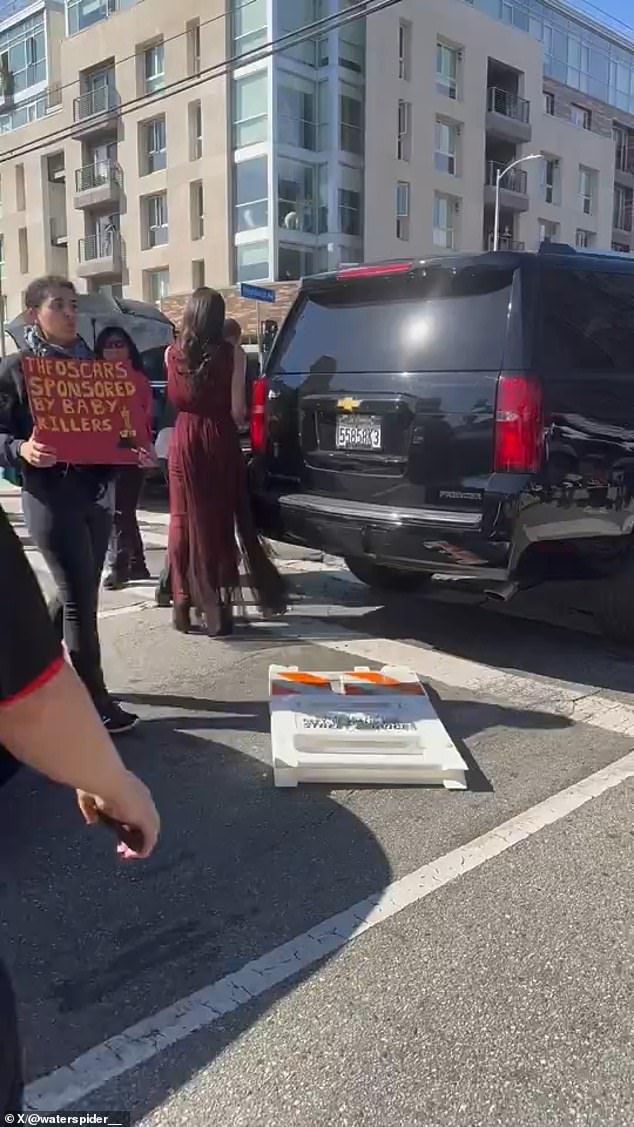 Attendees at the 96th Oscars were seen stepping out of their cars in Los Angeles amid pro-Palestinian protests