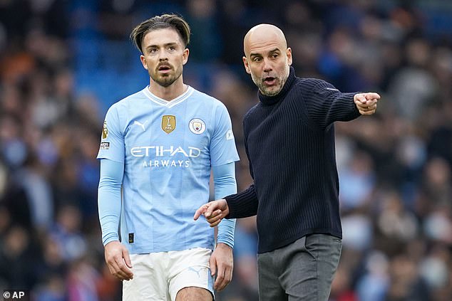 Pep Guardiola (right) had some nice words for Jack Grealish after the whistle