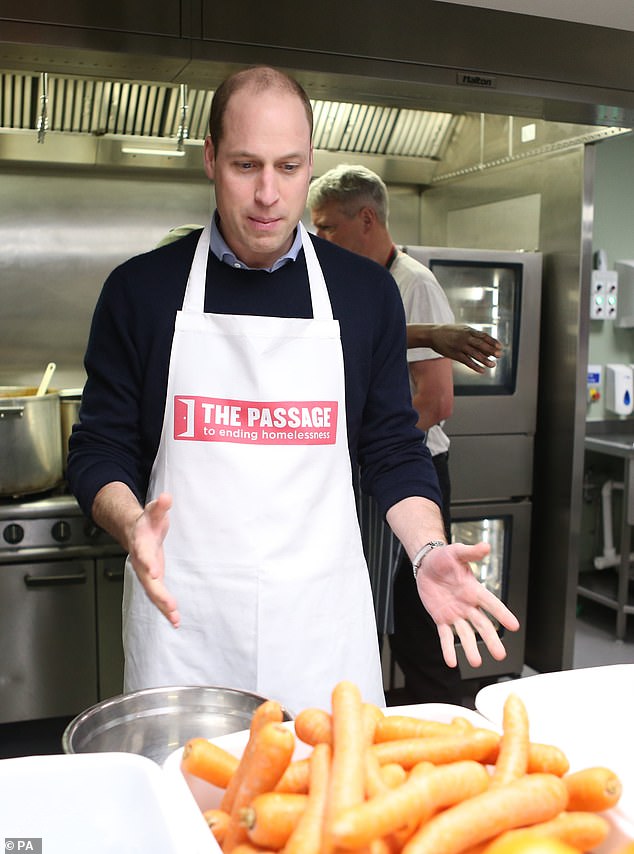 Prince William's impact on charities is 'very personal' and he often works behind the scenes with homeless people, the passage's CEO has revealed.  William is pictured volunteering with the charity in 2019