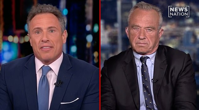 Robert F. Kennedy Jr.  (right) appeared on Chris Cuomo's NewsNation show (left) on Monday night and urged that many of his family members support his independent presidential campaign against President Joe Biden