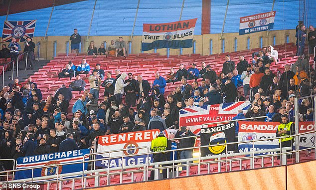 Rangers supporters pictured after Thursday evening's match at the Estadio da Luz in Lisbon