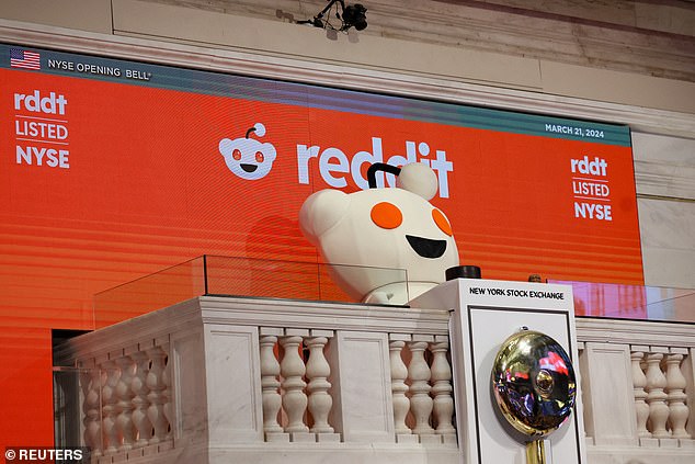 A mascot with the recognizable Reddit logo rang the opening bell at the New York Stock Exchange on Thursday morning