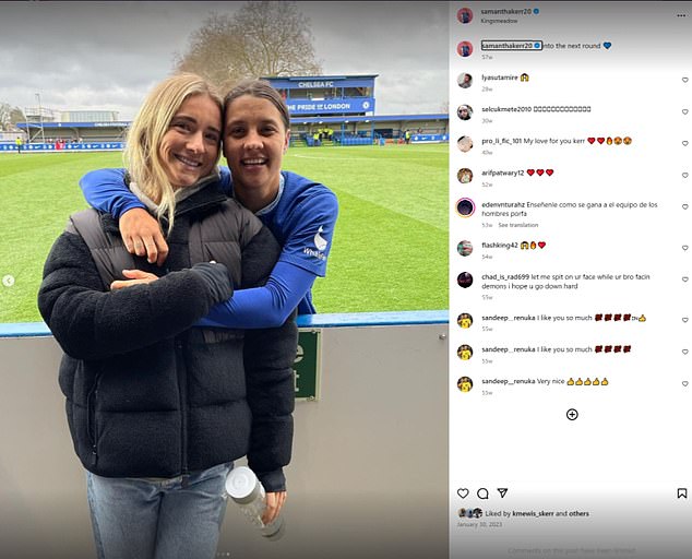 Not long after full-time, a beaming Kerr posted an image on Instagram from the ground with Mewis, saying 'onto the next round'