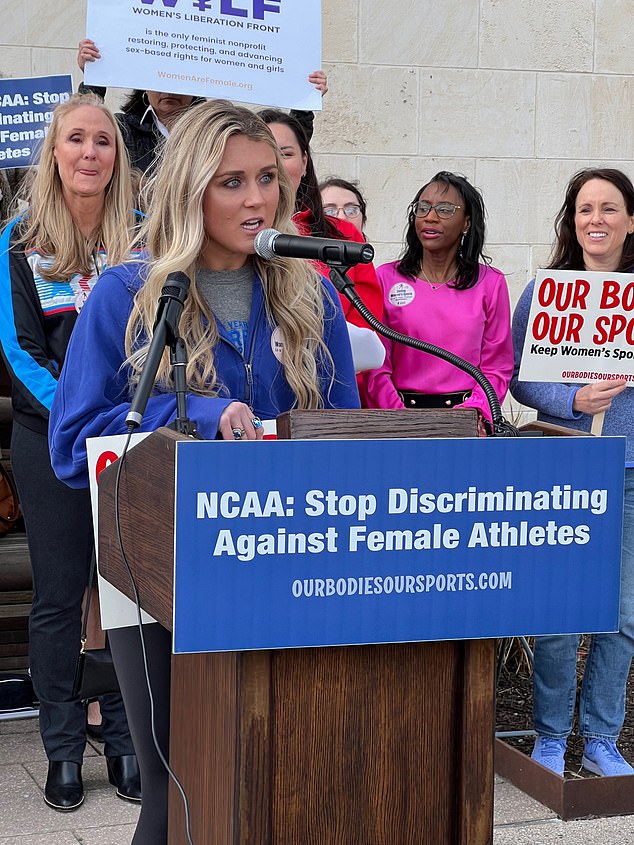 Women's rights activist and former college swimmer Riley Gaines is one of 16 female athletes who have filed a lawsuit against the National Collegiate Athletics Association