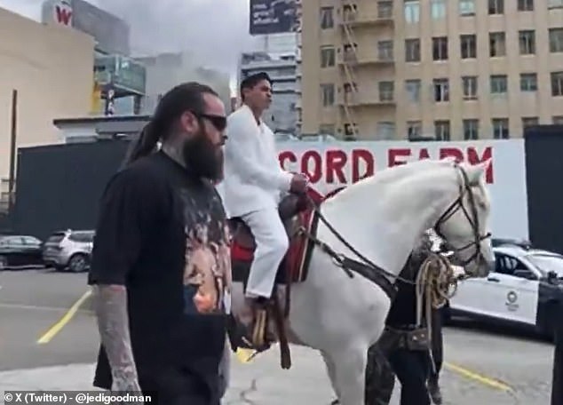 Garcia rode a horse to the press conference for his upcoming fight with Devin Haney