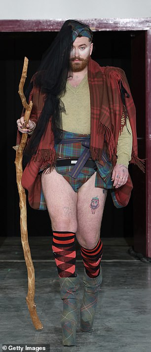 Sam Smith put on a VERY leggy show in a bizarre tartan ensemble for Vivienne Westwood's show at Paris Fashion Week on Saturday