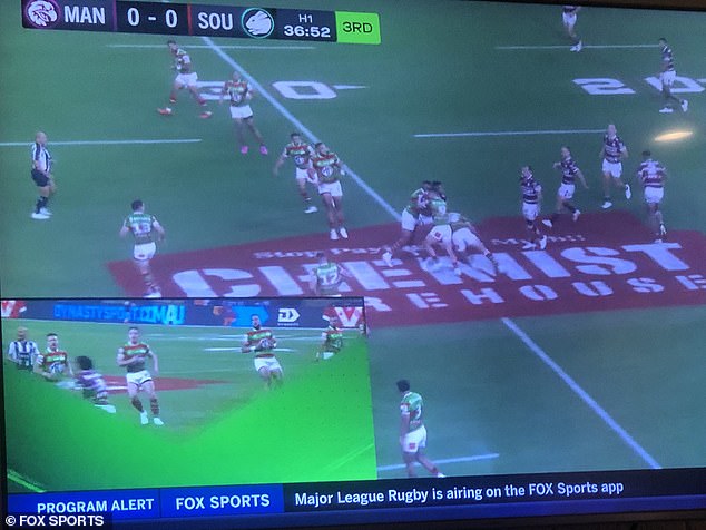 An image from the Fox Sports broadcast described the NRL match as Major League Rugby