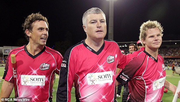 The former spin bowler (pictured center with cricket star Steve Smith, right, during a Big Bash League match in 2012) is accused of being involved in a large-scale cocaine deal