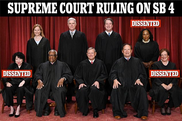 The Supreme Court has rejected a bid by the Biden administration to block a Texas law that would allow state officials to arrest people suspected of crossing the southern border illegally.  Liberal justices Ketanji Brown Jackson, Elena Kagan and Sonia Sotomayor dissented