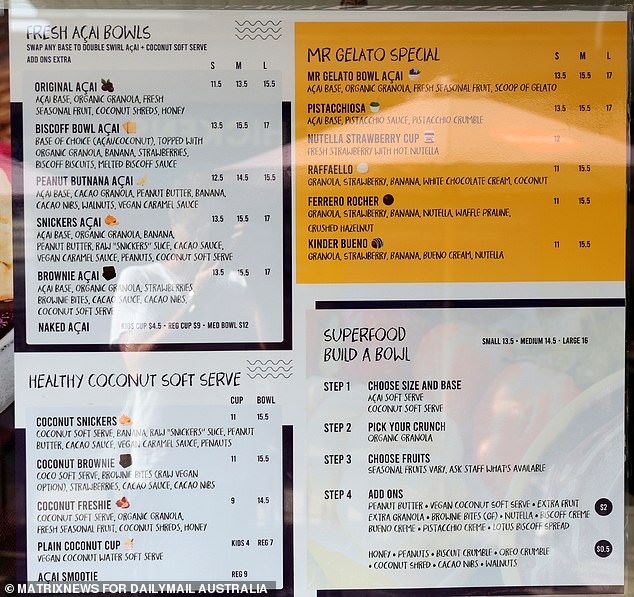 Mr. Gelato's açaí bowl menu can be seen here