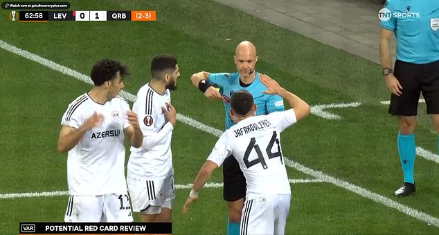 Qarabag star Elvin Cafarguliyev hilariously went for a high-five with Anthony Taylor after thinking his yellow card had been revoked