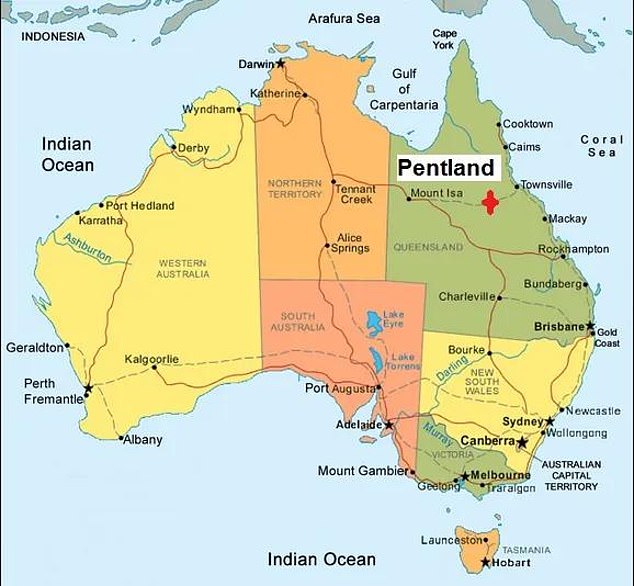 Pentland is located approximately 250 kilometers southwest of Townsville, Queensland