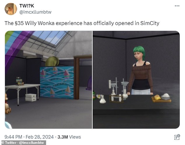 It made international headlines this week after being dubbed the 'world's worst immersive experience'.  And now one gamer has hilariously recreated the Willy Wonka experience in The Sims