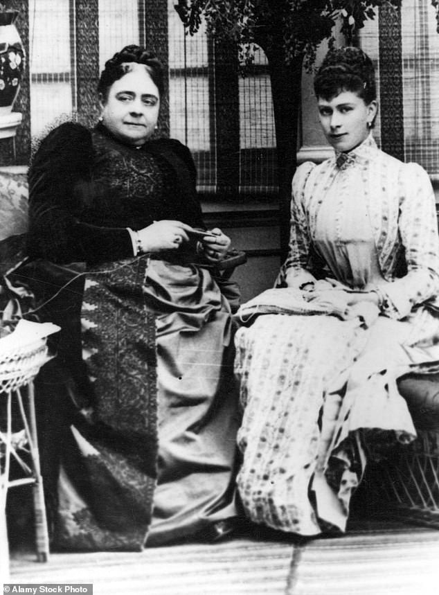 The Duchess of Teck, formerly Princess Mary Adelaide of Cambridge, sits with her daughter May, later Queen Mary, in White Lodge in Richmond Park, 1893