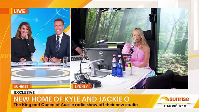 Radio superstars Kyle Sandilands and Jackie O Henderson appeared to 'get too hot' for Channel Seven's Sunrise on Tuesday.  Pictured: Presenters Natalie Barr and Matt Shirvington respond to Jackie O Henderson's raunchy story.