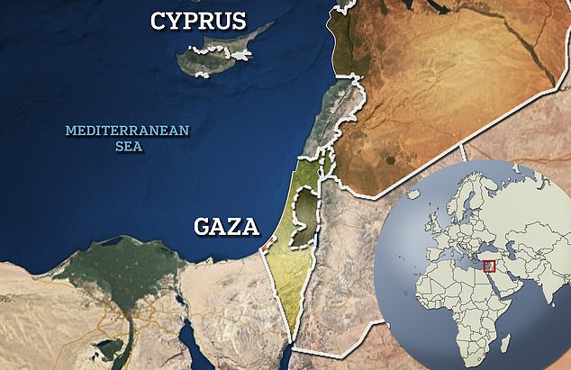 A map of the Gaza region.  Threats to US military personnel would increase if they build the port off the coast of the war-torn region