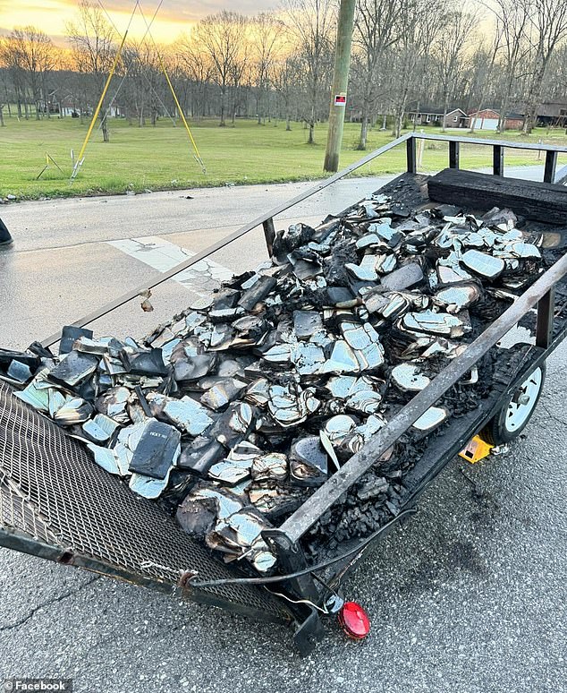 The trailer of holy Bibles that were set on fire and left outside the Global Vision Bible Church