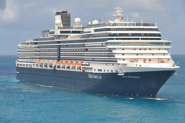 The unidentified crew members died Friday while the Florida-based Nieuw Amsterdam (pictured) was on Half Moon Cay in the Bahamas.