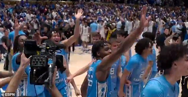 UNC players were splashed with water after taunting and waving goodbye to Duke fans