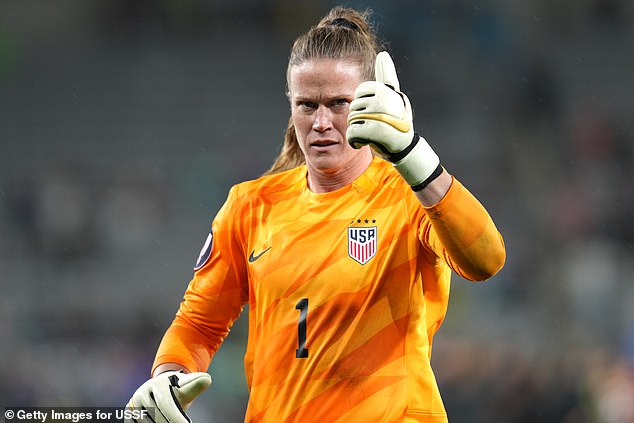 Alyssa Naeher gives a thumbs up during the penalty shootout win over Canada