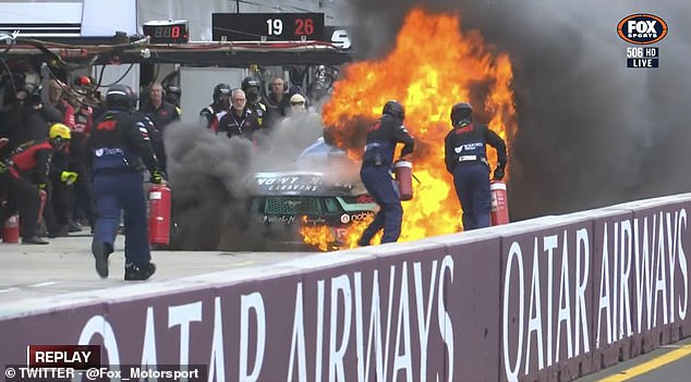 James Courtney's Ford Mustang caught fire in Albert Park last year shortly after returning to the pit lane because he smelled smoke